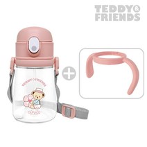 타푸코 테디베어 프렌즈 트라이탄 목걸이 양손잡이 빨대컵 360ml, 핑크, 1개