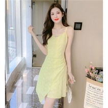 원피스 봄 가을 여성 옐로우 슬림핏 쉬폰 나시 원피스 여름 언밸런스 원피스