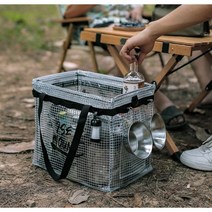 캠핑 PVC 투명 폴딩 수납백 접이식 와이어 사각 프레임 멀티 수납 가방 바구니