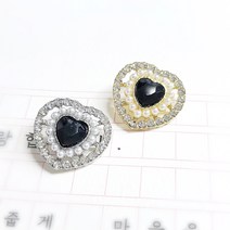 21*22mm하트단추 모음 1개, 금도금, 검정