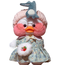PKTOYS DIY 큐티 오리인형 크로스백 뽀글이 토이 캐릭터 빵빵덕 오리 인형 숄더백 크리스마스 명절 선물, 어깨 가방 공룡 헤어 벨트 그린 스커트 딸기, 노란 오리 어깨 가방