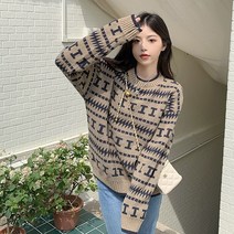 Momolatti 여성용 빈티지한 루즈핏 도톰 박시핏 니트