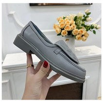 캐주얼 가죽 여성 신발 영국 스타일 중간 힐 로퍼 편안 고 슬립온 양가죽여성화한발에르푸신발편안하며, 03 GRAY_03 37