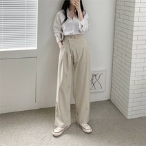 셀러허브(잡화) 여자 핀턱 랩 와이드 뒷밴딩 오피스룩 바지