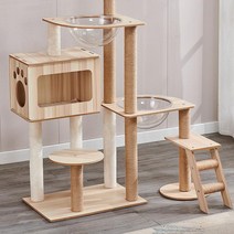 고양이 원목캣타워 먼치킨 캣타워 이케아 투명해먹 뚱냥이 무소음 캣폴 선반 임보 DIY 호텔, 단일사이즈, b15+매트