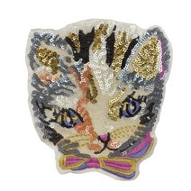 영화사 큐티 고양이 스팽글 와펜, 1개, 실버