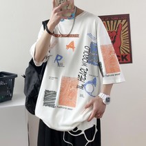 나혼자산다 힙합반팔티 코쿤옷 남성 멋진 여름 짧은 소매 티셔츠 코튼 느슨한 얼음 감지 남성 셔츠 편지 인