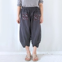 (1+1) 허니마마 꽃주머니 엄마 시원한 면 바지 꽃무늬 절복 홈웨어 할머니 옷 항아리