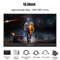 17.3 인치 FHD 1920*1080P 휴대용 디스플레이 슈퍼 울트라 좁은 HDR 모니터 IPS 화면 노트북 PS4/5 XBOX PC Mac, 13.3 inch _미국 플러그