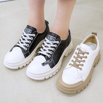 여성 트렌디 천연소가죽 워커 운동화 발편한 통굽 키높이 스니커즈 봄 여름 가을 겨울 블랙 베이지 5cm
