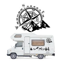 캠핑카 꾸미기 악세사리 1pc 자동차 보닛 사이드 스티커 반 데칼 캠퍼 캐러밴 산 나침반 대형 자동 후드 바디 스티커 외부 액세서리 50x60cm