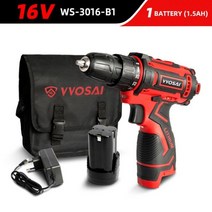 보루방 탁상드릴 드릴링머신 WOSAI-무선 드릴 전기 스크루 미니 드라이버 12V 16V 20V 3/8 인치 무선 전원 DC 리튬 이온 배터리, 16V WS-3016-B1, EU, 16V WS-3016-B1