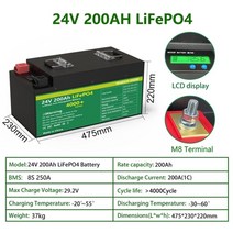 인산철배터리 24v 200ah lifepo4 배터리 팩 5kwh 내장형 250a bms 직렬 48v 리튬 철 인산염 rv 자동차 보트 태양계 세금 없음, 1-24v 200ah 배터리