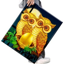 FASEN 액자 캔버스형보석십자수 DIY세트 라운드 비즈 40 X 50cm, FSE69.부엉이와 해바라기