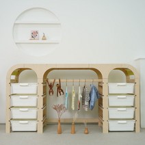 [나스파] 자작나무 라운드 장난감 어린이 수납장 4단 옷걸이와이드, 패브릭:4.파스텔민트