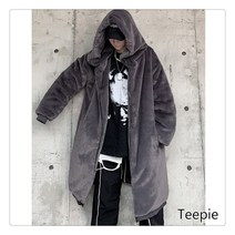 티피 남자 커플 길거리 아방가르드 패션 인조 토끼 모피 코트