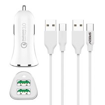 바나다 퀄컴 3.0 고속 듀얼 타입 C핀 차량용 충전기 SPE-R442UCQ30A + 스피디 고속 충전 타입 C 케이블 1.5m, 화이트