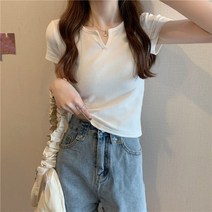 기본 브이트임 무지 반팔 티셔츠