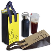 보틀 부직포 보온 보냉백 (200매 묶음) 테이크아웃 아이스컵 종이컵 일회용 가방 주문제작, 베이지