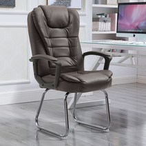 편안한 바퀴없는 컴퓨터 의자 사무용 가정용 직원 회의 하이백 심플 시트, 업그레이드된 브라운, 강철 발, 고정 팔걸이