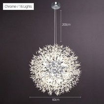 파워딜 현대 민들레 황금 걸이식 조명 실내 럭셔리 장식 샹들리에 응접실 식당 LED 펜던트 램프 주방 바, 08 Dia60cm chrome_01 웜 화이트