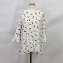이태리 수입 쉬폰 잔꽃 화사한 7부 반팔 블라우스 아이보리 55 66 77