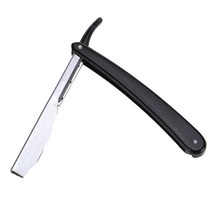 F1FF Men Straight Edge Folding Razor with Plastic Handle Vintage Salon Barber Manual Beard Shaver Cu, [02] Black