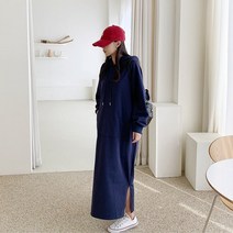 하이데일리 자체제작 캐주얼 다이마루 베이직 빅사이즈 루즈핏 면 긴팔 라온 후드 롱원피스