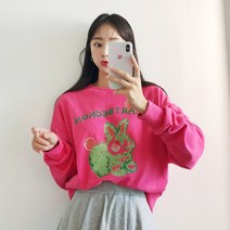 [드레스날다] 다양한코디 루즈핏 레빗 프린팅 쭈리 맨투맨