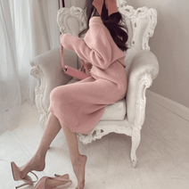 비비드 루즈핏 데일리 브이넥 오프숄더 니트 롱 원피스