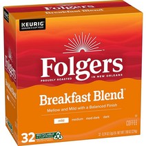 Folgers Breakfast Blend 마일드 로스트 커피 큐리그 K-컵 캡슐 72개, 32 Count (Pack of 4)_Black Sil
