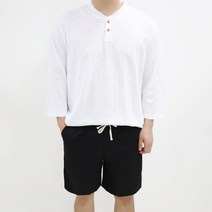 엠클로 남자 빅사이즈 오버핏 여름 헨리넥 슬라브 7부 티셔츠