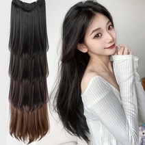 풍성한 직모 옆머리 U자 헤어피스 반가발 부분헤어, 60cm, 진갈색