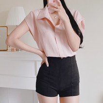 여름 캡소매 셔츠형 민소매 린넨 블라우스 오피스룩 결혼식 하객