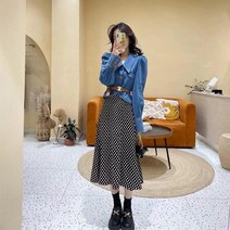 진주단추 에이라인 루즈핏 레이어드 에이라인 청 원피스 앞단추 청원피스라인 멜빵원피스 레트로 랩 미니