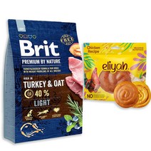 브릿 프리미엄 스포츠 치킨 다이어트 칠면조 전연령 대형견사료 (+엘리야간식 사은품2종), 브릿 프리미엄 칠면조 3kg, 엘리야 치킨슬라이스100g