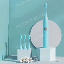 초음파 자동 진동기 화이트닝 전동 칫솔 성인용 IPX7 방수 3 브러시 헤드 배터리 유형, B 블루