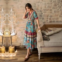 보헤미안 원피스 반팔 에스닉 휴양지 자연주의 데일리룩 여성 히피룩 미시룩 빅사이즈 중년