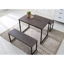 4인 검정 스틸테이블 벤치의자 2ea 세트 3색 다이닝룸 음식점 모텔 자취방, 그레이