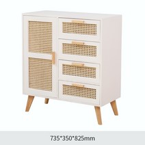 라탄 서랍장 수납장 거실 베란다 빈티지 카페 감성 단단한 찬장 등나무 차 캐비닛 가벼운 고급 스토리지 캐비닛 TV 사이드 캐비닛 사물함, 오동나무 화이트 프레임 화이트 펌핑 라탄 버킷 4, 단일 문