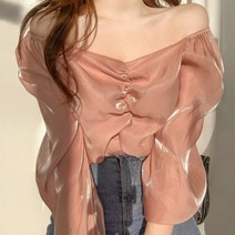 [랜덤플레이] 시크 넥 셔링 퍼프 쉬폰 블라우스