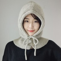 단추 울 니트 바라클라바 후드 넥워머 국산, 아이보리