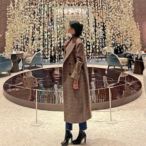 [러브유] 여성 헤링본 울혼방 롱코트 세무 카라 브라운 차콜 더블버튼 자켓(2color)