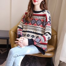 W05517 포근한 스웨터 엔틱 눈꽃무늬 라운드니트
