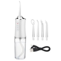 구강세척기 휴대용 구강 치아 세정기 3 모드 세척기 치과 청소 물 치실 입 미백 4 x 클리너 헤드, 화이트