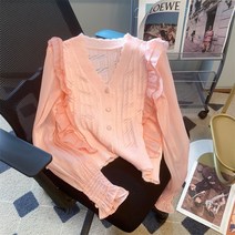 서양풍 패치 셔츠 소매 브이넥 니트 카디건 여소중 백매치 날씬해 보이는 나이 감소 스웨터