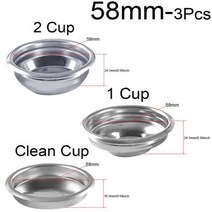 드롱기 304 스테인레스 스틸 비 가압 커피 필터 바구니 1 2 클린 컵 트리플 Portafilter 58mm, 04 58MM 3 Pcs Cup