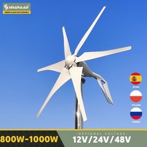 풍력 발전기 휴대용 600w 800w 1000w 대체 에너지 풍차 Alternativeur 12v 24v 48v 풍력 터빈 무료 mppt 컨트롤러, 1000w 6 블레이드
