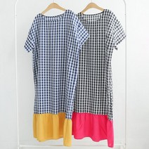 아이우먼 빅사이즈사랑해요 L112L207 린넨체크배색롱원피스 GL