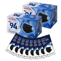 KF94 황사방역마스크 개별포장 숨쉬기편한 국내산 안심필터 (50매x2박스 총100매), 검정색+검정색 100매